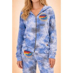 Aviator Nation Tie Dye Zip Hoodie Blue Rainbow Logo The Hamptons M EUC!